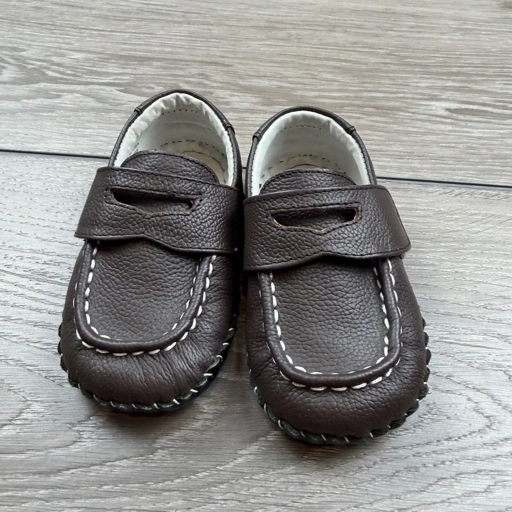 Pediped Unisex Baby Originals Penny Loafer Hook Loop Leather Brown 18-24 Months